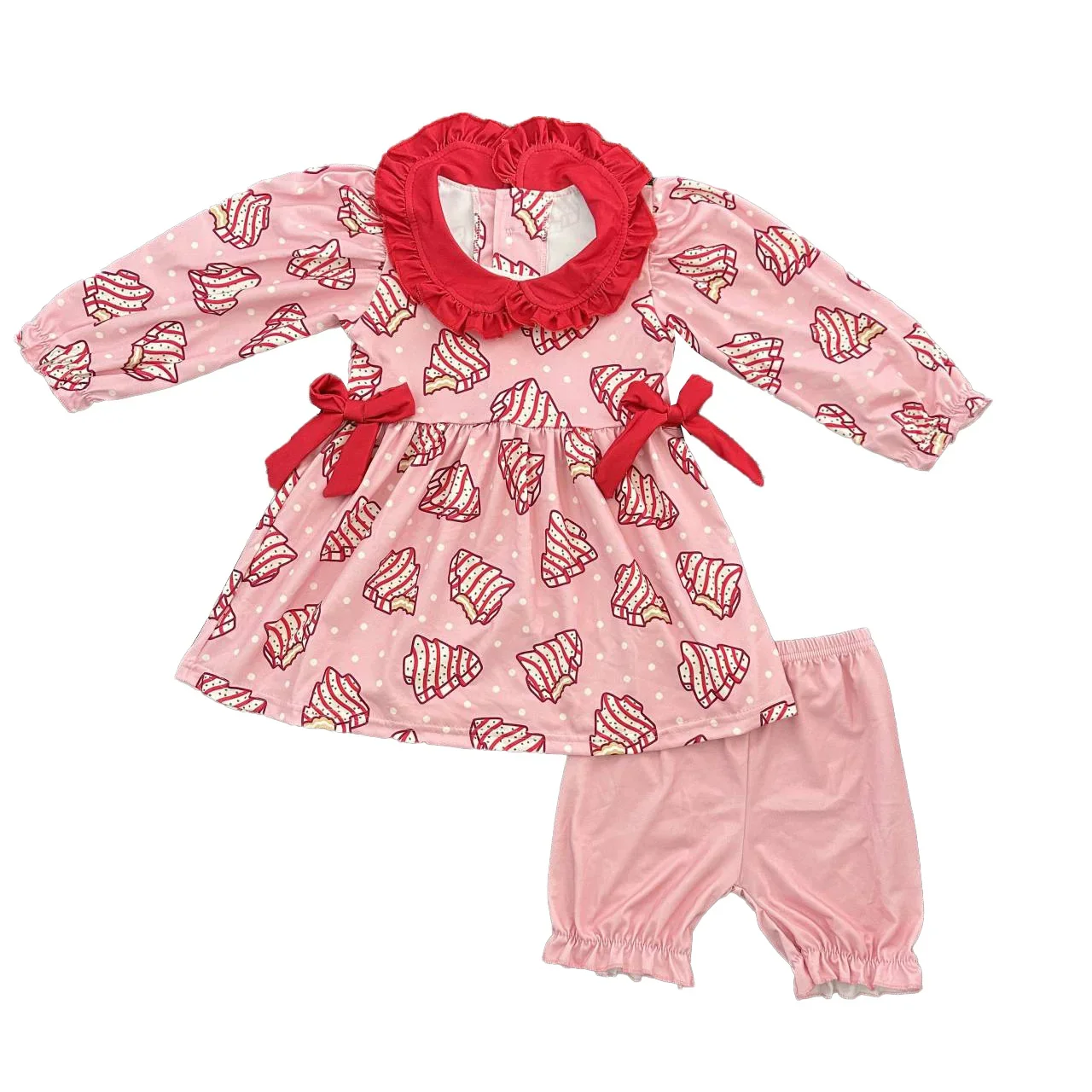 

Wholesale Girls Christmas Outfits Long Sleeve Girls Princess Christmas Cake Shorts Sets Boutique Girls Baby Bubble