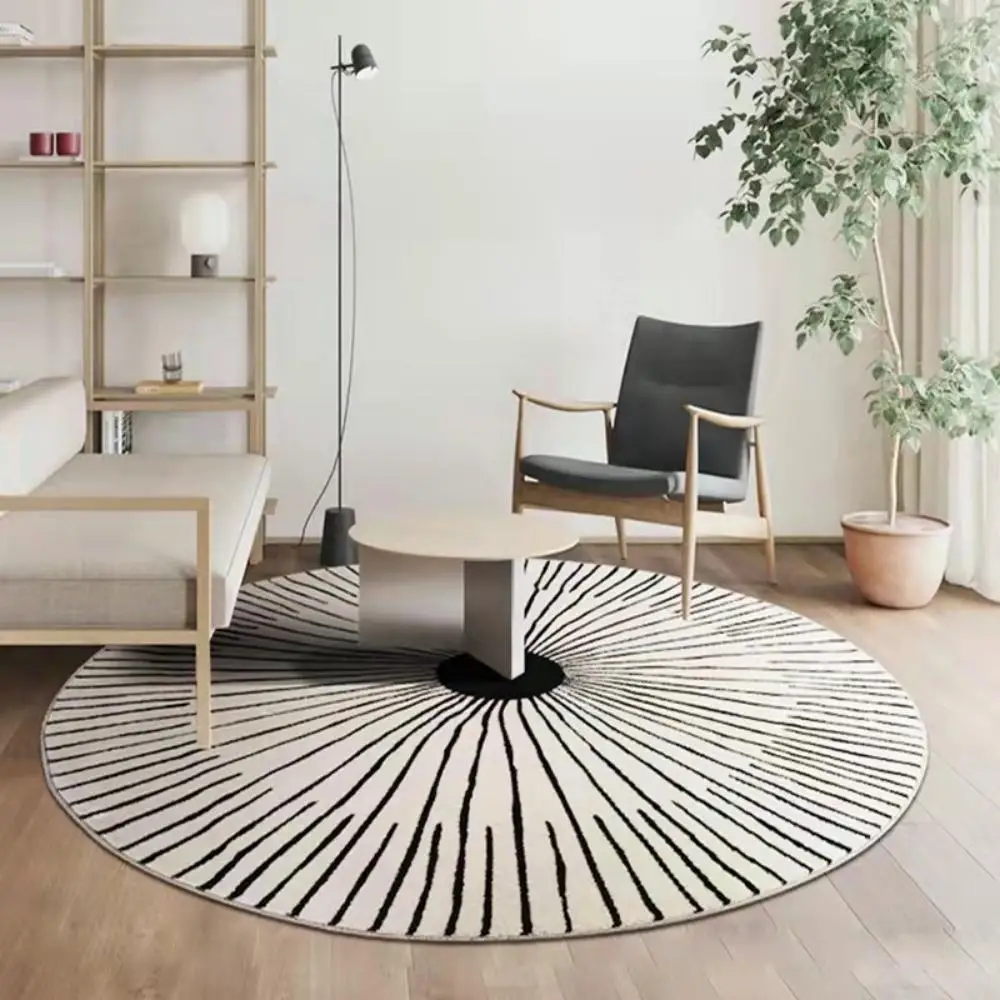 Home Absorbent Non-Slip Carpet Modern Minimalist Mat Living Room Fluffy Bedroom Decor Striped Carpet Large Area Circular Carpet