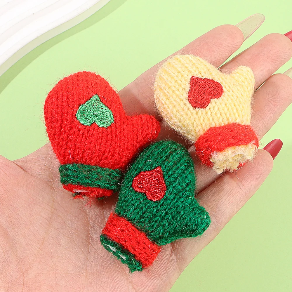 1/6/13pcs Mix-color Polyester Heart-shaped Pattern Gloves, DIY Decorative Gloves, Christmas, Thanksgiving, Valentine's Day Gifts