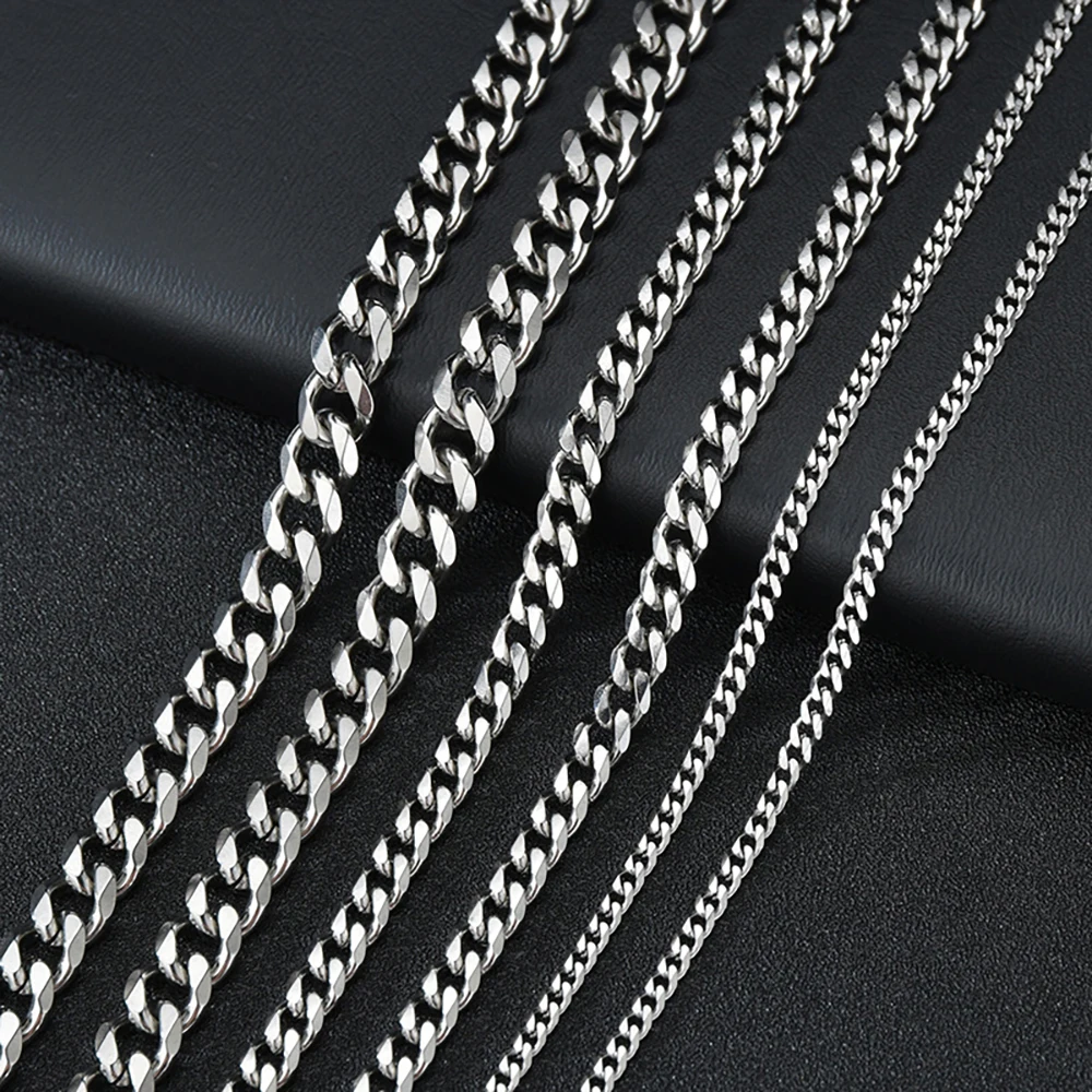 1 piece Size 3.6mm/5mm/7mm Men\'s Necklace Stainless Steel Cuban Link Chain Bracelet Necklace Steel Gold Black Color Male Jewelry