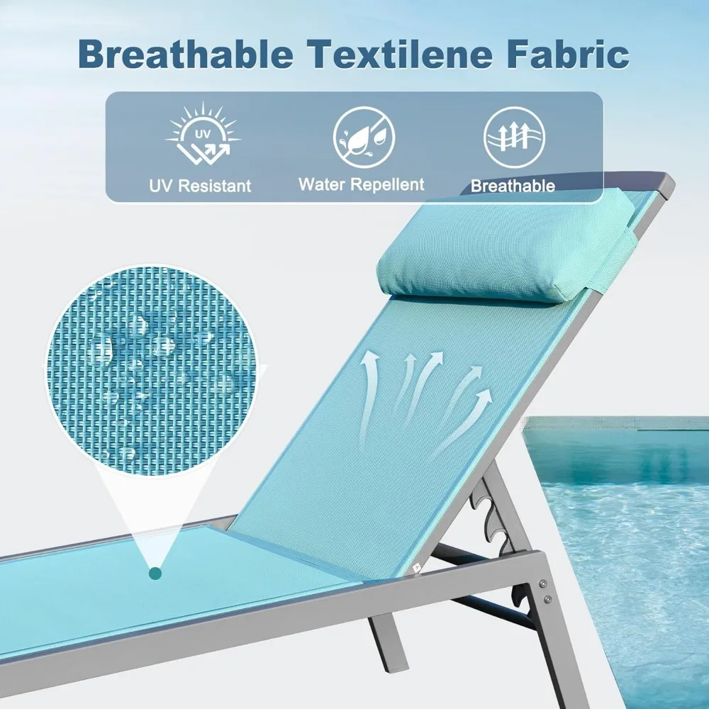Domi Patio Chaise Lounge Set, Aluminum Pool Lounge Chairs with 5 Adjustable Position, Breathable Textilene Fabric, Sunbathing
