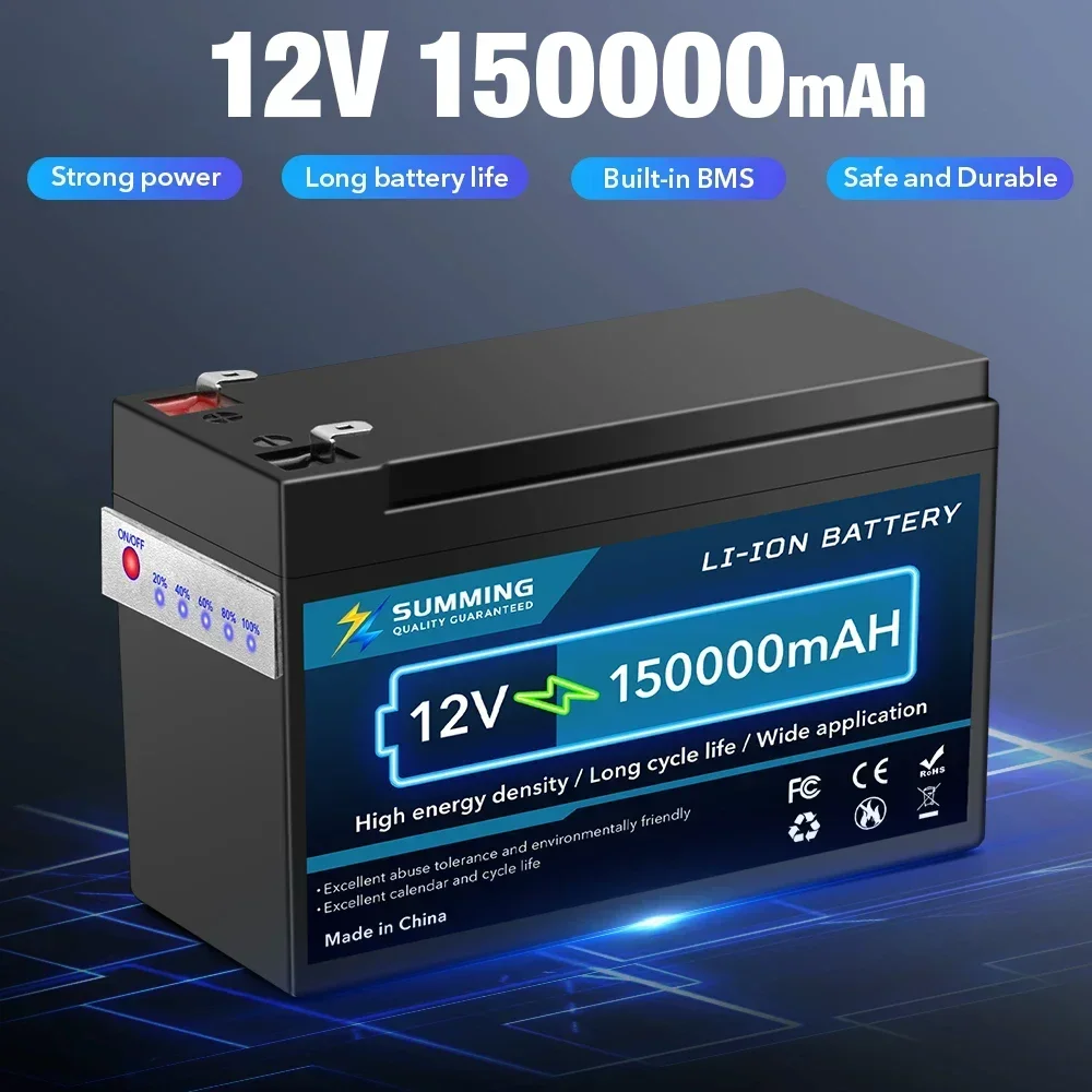 12V 150Ah lithium battery with Smart BMS for trolling motor RV Comping Marine Solar Off-Grid Deep Cycles Low Temp Protection