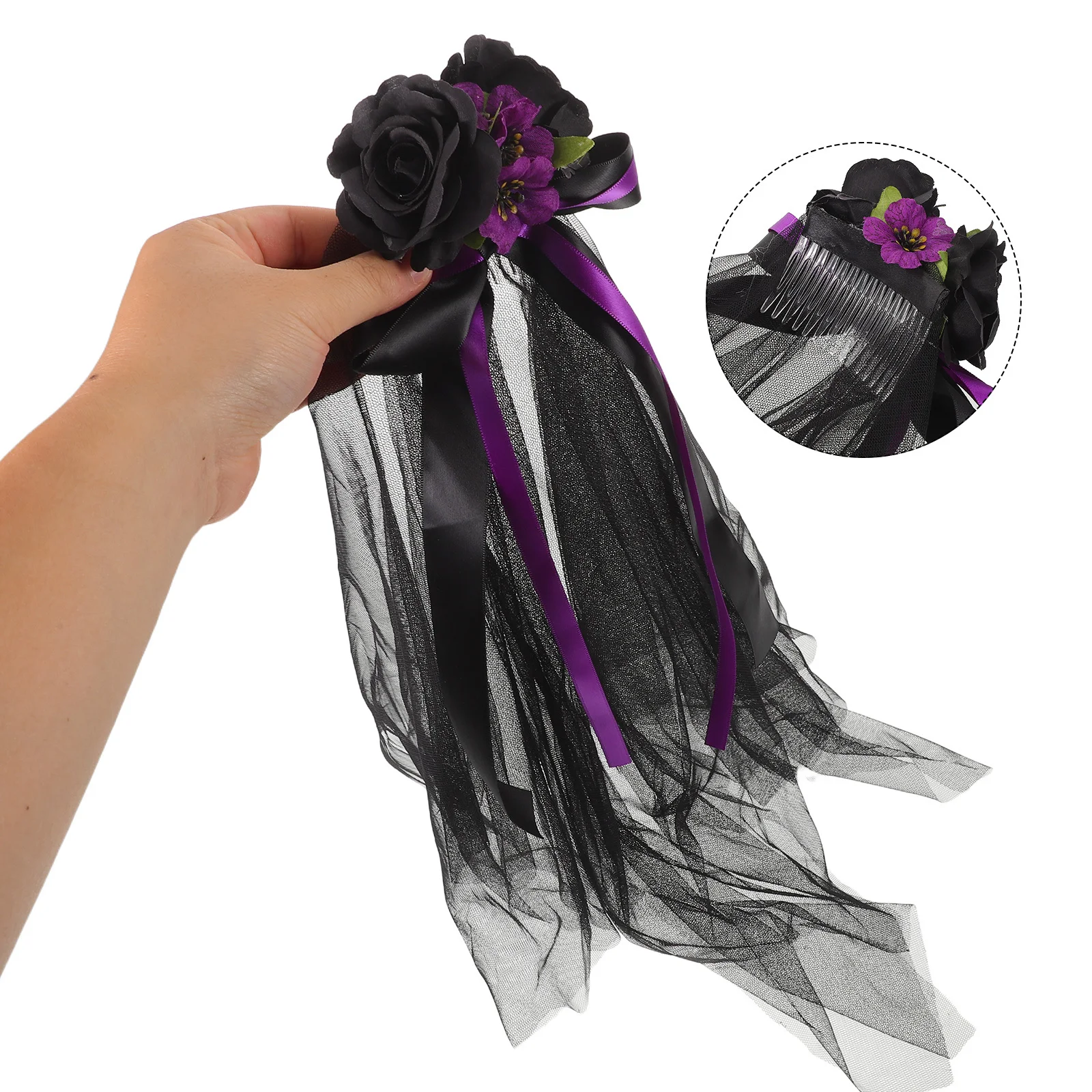 

Dark Witch Hair Accessory Gothic Black Bow Side Comb For Halloween Cosplay Day Of The Carnival Headdress Women'S