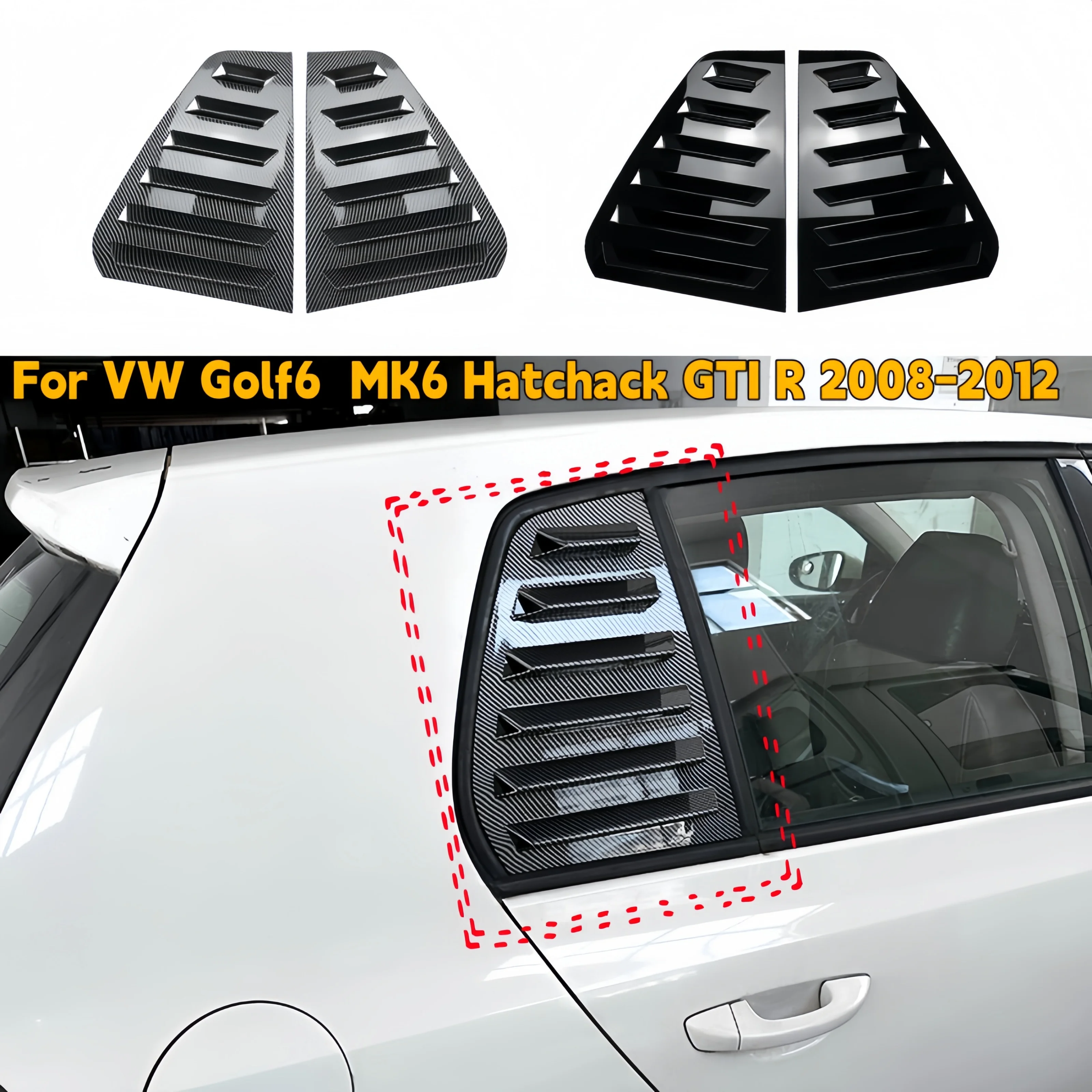

For VW Golf 6 MK6 2008 2009 2010 2011 2012 Car Rear Window Louver Shutter Cover Side Vent Scoop Blinds Trim ABS Carbon Fiber