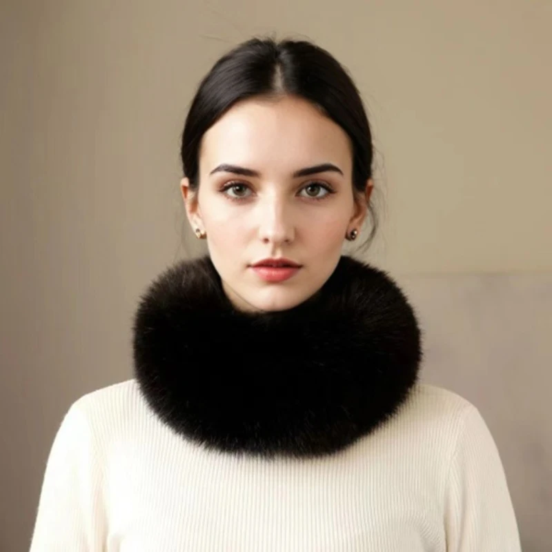 Luxury Women Winter Female Fur Scarf Solid Color Shawl Imitation Fur Scarf Artificial Wool Bib Fur Collar Wraps Jackets Warm Flu