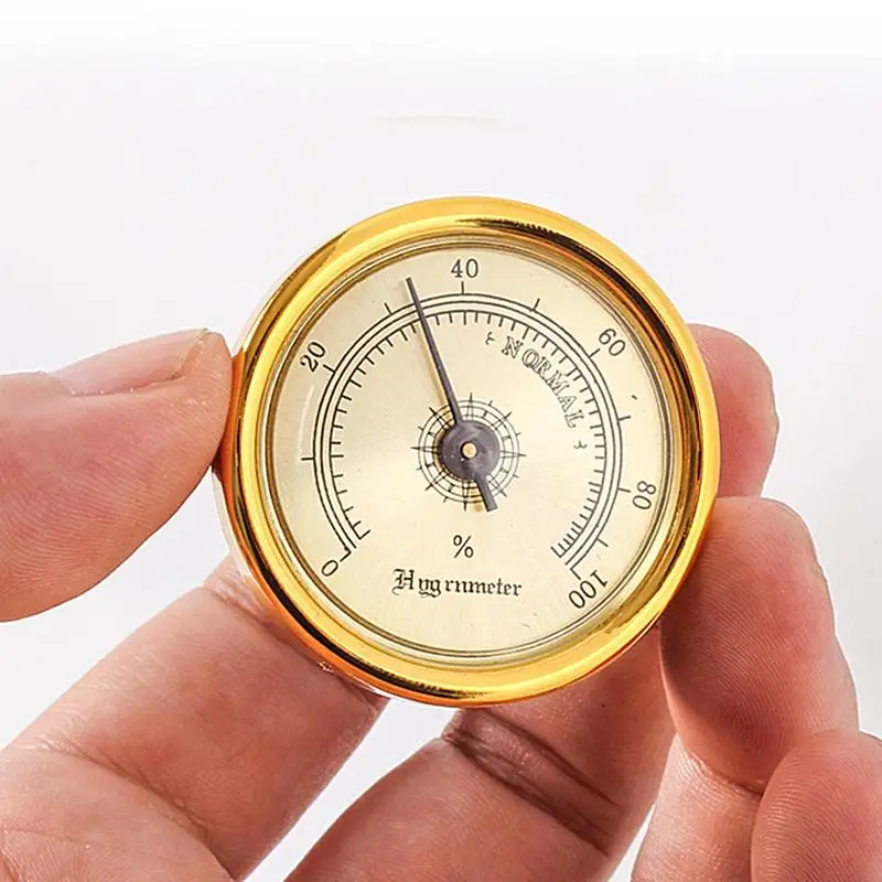 1pcs Brass Analog Hygrometer 45mm Mechanical High Accuracy Analog Humidor Hygrometer With Back Magnet Humidity Tester For Guitar