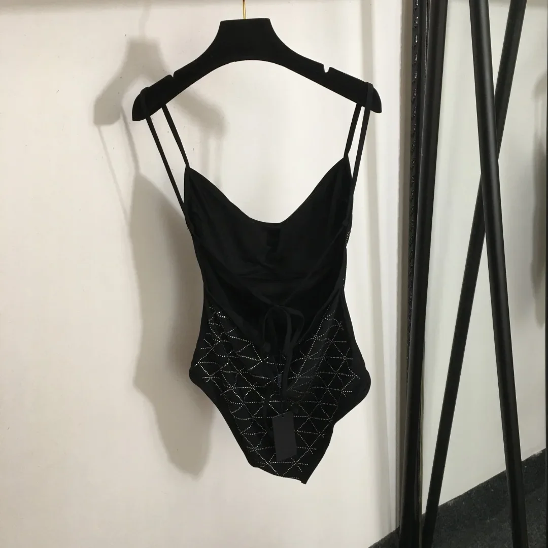 Maillot de bain une pièce dos nu à carreaux diamants pour femmes, maillot de bain à la mode, sexy, nouveau, été, 20244847