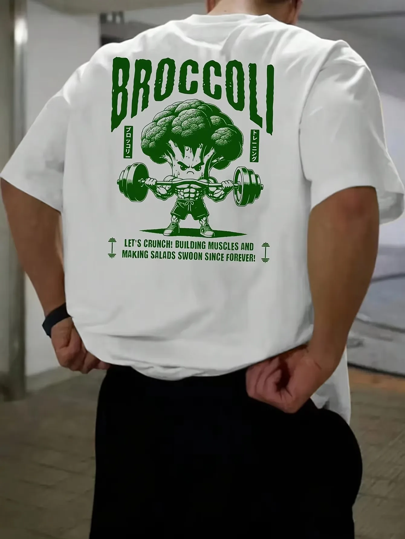 2026 Men Funny Gym Broccoli Cartoon Graphic T Shirt Fitness Workout Slogan Printed Short Sleeve Oversized Loose Crewneck Tee