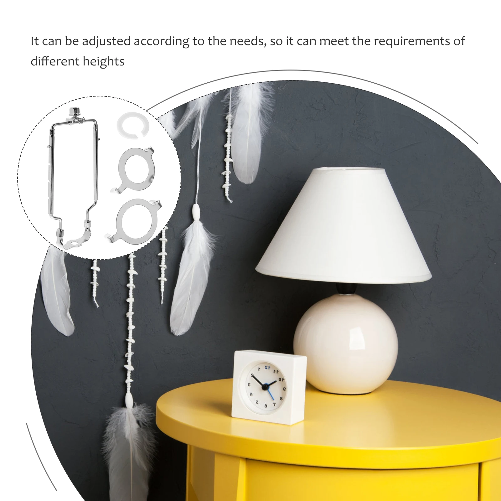 

Lampshade Holders Harp 9-12 Inch Shade Height Nickel Plated Lamp Parts Accessories Bulb Clip Finial Cap Adapter Bracket Table