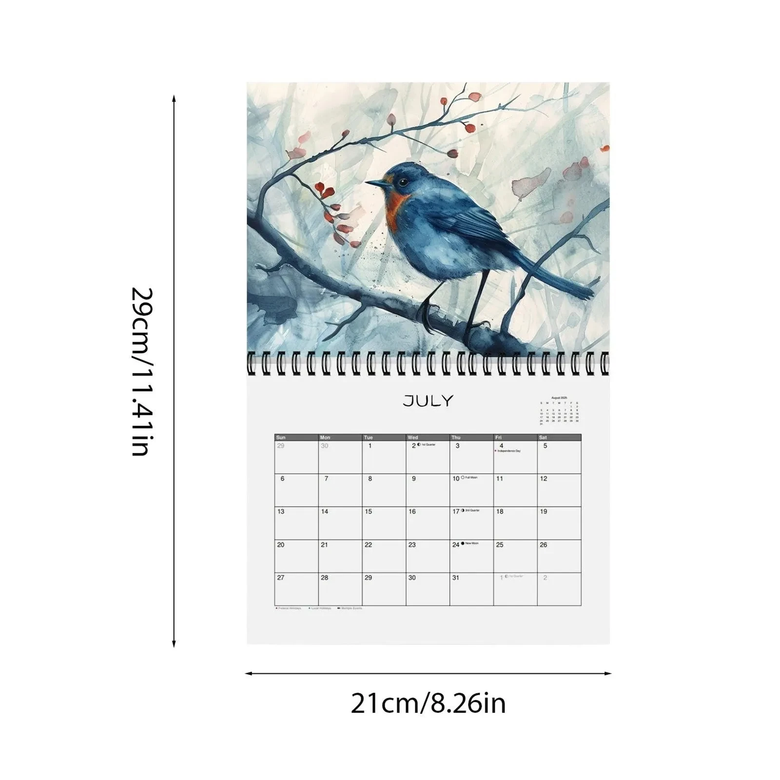 Kalender mit Vogelmotto 2025, Wandkalender, monatlicher/wöchentlicher Planer für Vogelliebhaber, für Schlafzimmer, Arbeitszimmer, Küche, Garten, Vogelkalender