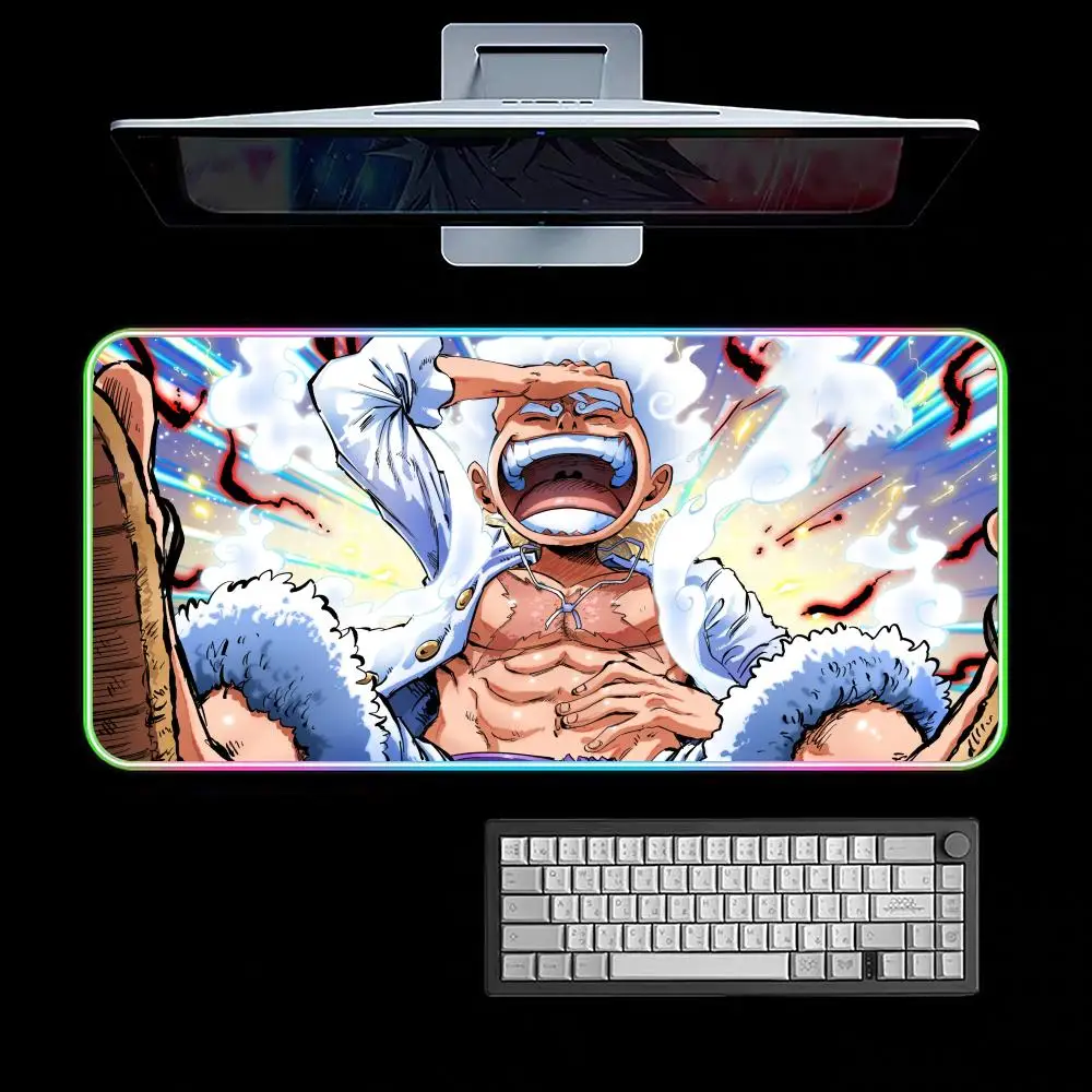Cool Luffy One-piece Mouse Pad RGB Gaming Mouse Pad Desk Mat HD Gamer Large LED Light XXL MousePads