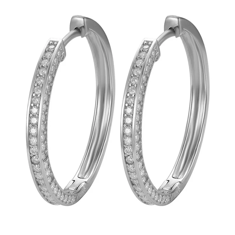 

25.5mm D Color Moissanite Hoop Earrings 3 Side Pave Diamond Fashion 925 Sterling Silver Huggie Earrings Pass Tester with Gra