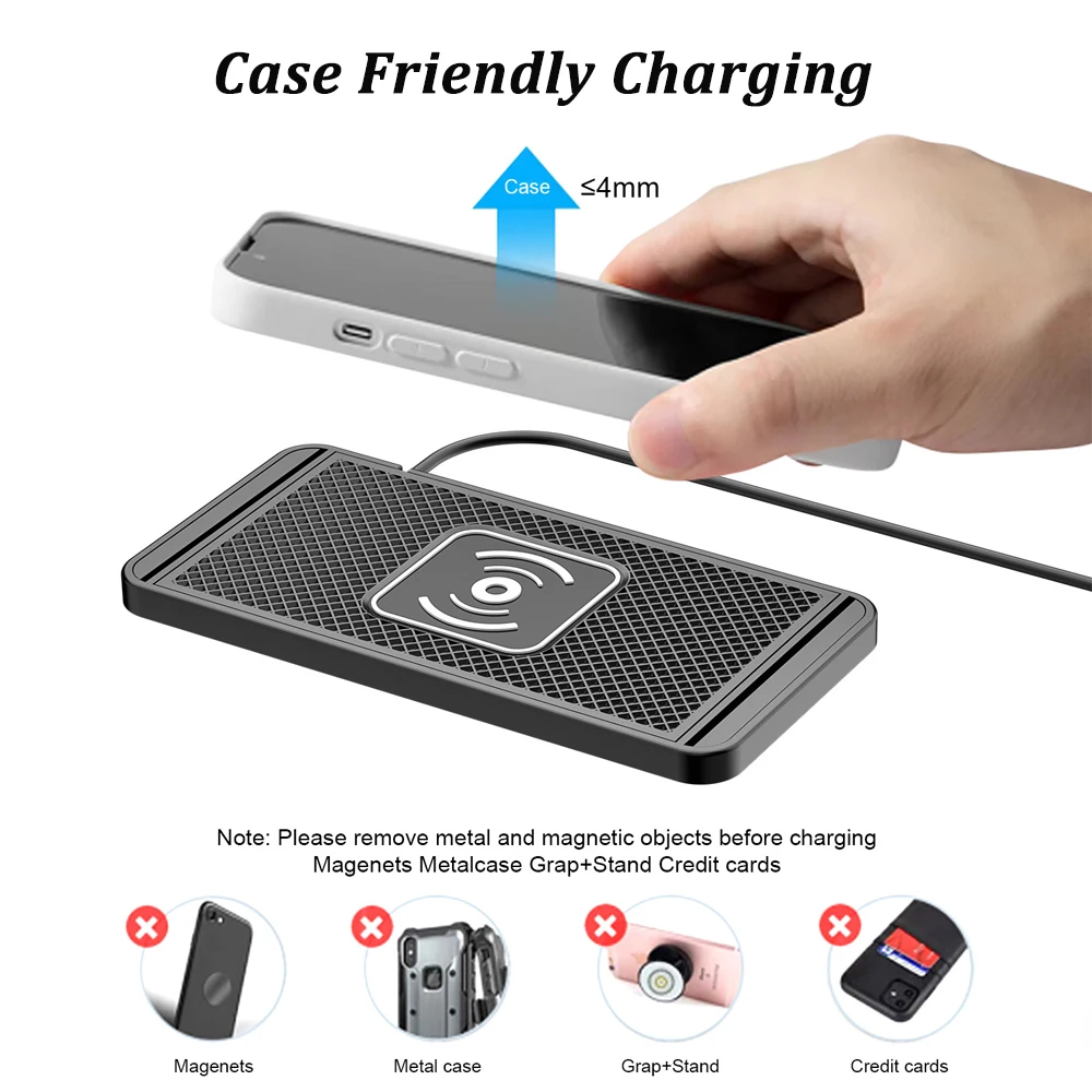 Car Wireless Charger USB Type-C Silicone Sliding Fast Sensing Charging Pad For iPhone 15 14 13 12 Samsung Xiaomi Phone Charging
