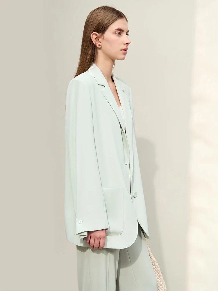 아미 미니멀리즘 블레이저 여성용 2025 봄 신상 노치드 UV 쿨 센스 포멀 브로드 숄더 루즈 솔리드 여성 코트 12441172