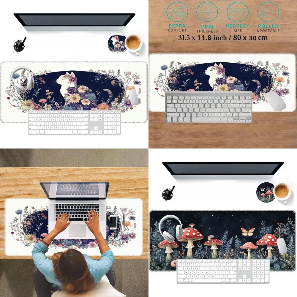 

Kawaii Aesthetic Mouse Pad, 31.5x11.8 Inches, Cute Desk Accessory, Office Keyboard Mat with Anti-Skid Base