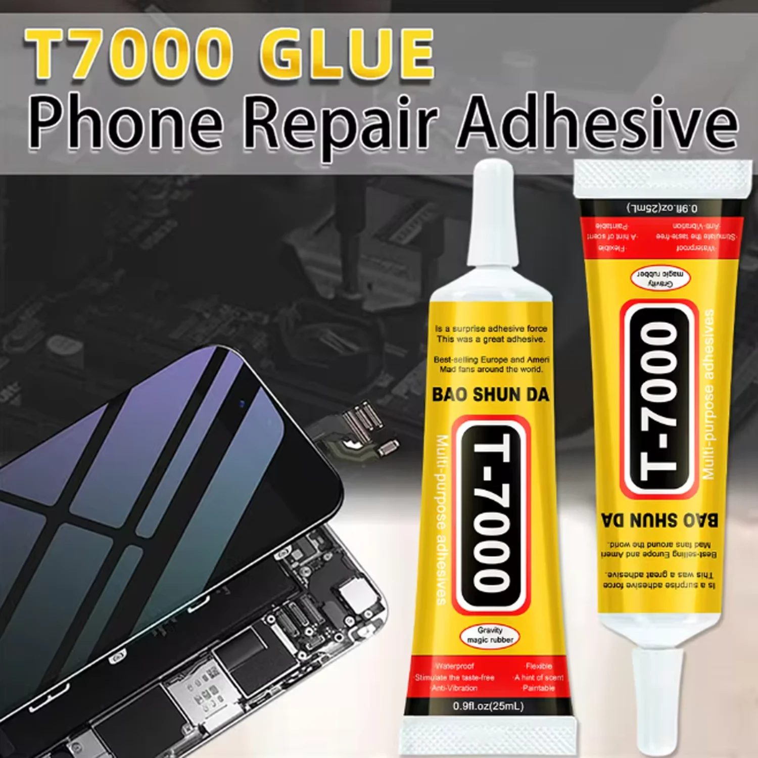 T7000 Black Adhesive Glue, Strong Glue, Epoxy Resin Repair, Liquid Glue for Mobile Phone Touch Screen, with Fine Needle Outlet,