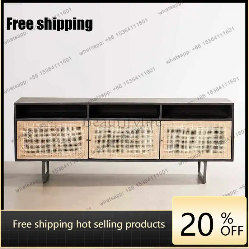 hot Nordic solid wood rattan woven TV cabinet, homestay hotel natural wood color sideboard, storage rackFactory Direct