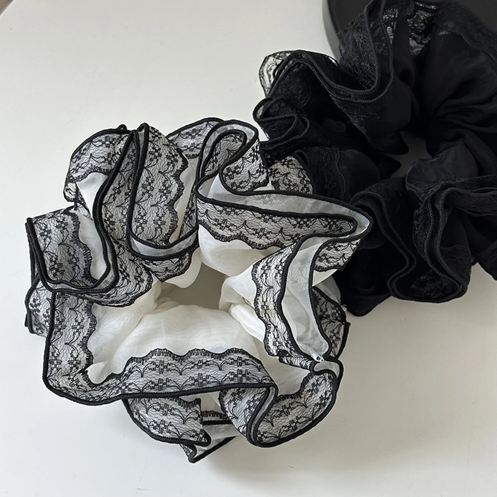 Niche Design Lace Hollowed-out Lace Large Circle Elastic Scrunchie Hair Rope Headflower Hair Accessories Wholesale