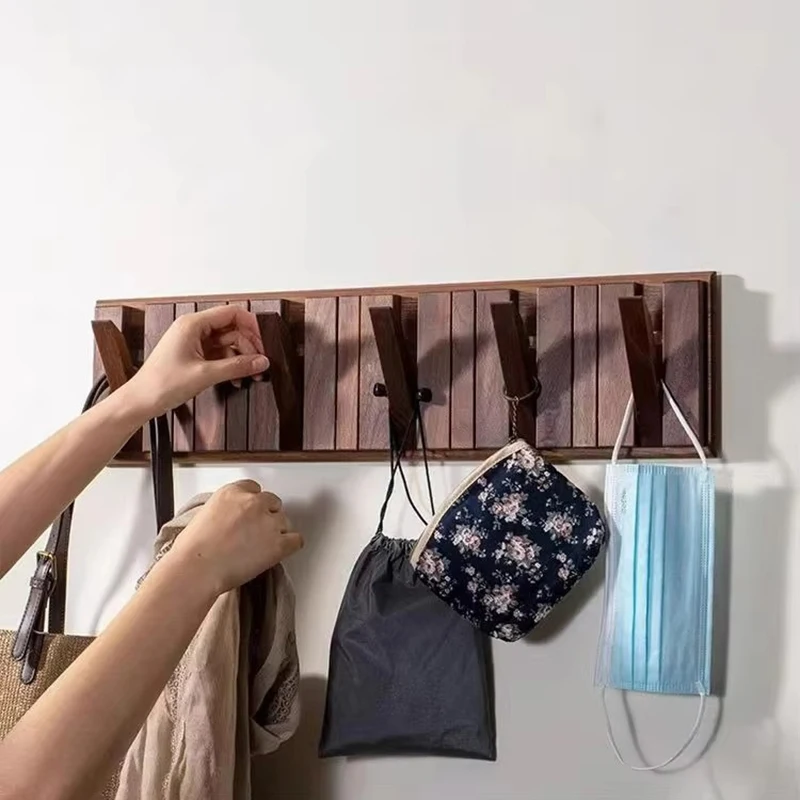 Solid Wood Coat Rack Magnetic Attraction Wall Clothes Hanger Portable Clothes Organizer Entrance Hall Storage Furniture for Home