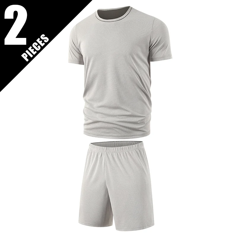 

2-Piece Men's Suit - Youth Round-Neck Solid-Color Short-Sleeved Summer Breathable Sports Comfortable Casual Home Wear Fashion