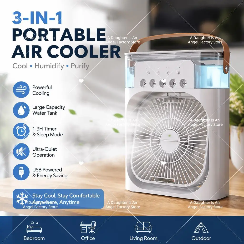 Portable USB Mini Air Conditioner Fan, Desktop Evaporative Cooler Humidifier