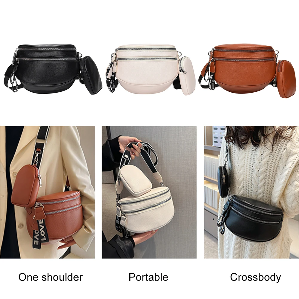 

Women Retro Chest Bag Multi Pocket Shoulder Bag PU Leather French Crossbody Bag Vintage Wide Strap Ladies Belt Bag Solid Satchel