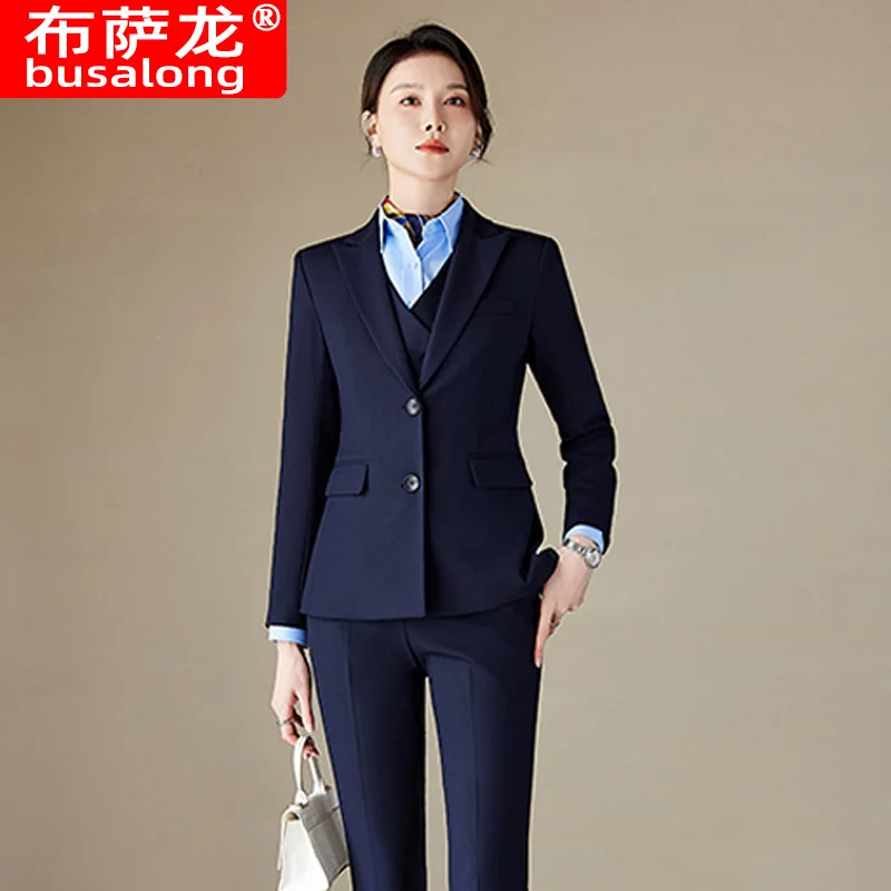 Blue Suit Women's Business Wear Business Workwear Formal Wear Business End Elegant Business Suit Vest Suit Three-Piece Suit