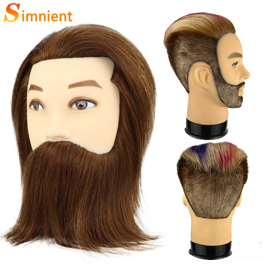 Cabeza de maniquí masculino con 100% cabello humano Remy negro para práctica de peluquería, entrenamiento de cosmetología, cabeza de muñeca para peinado del cabello