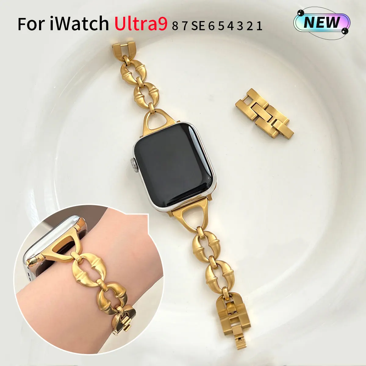 

Copper bell strap for Apple Watch Model 49mm 38mm 42mm 45mm 40mm Stainless steel metal strap for Iwatch 9-1 SE Fashion strap