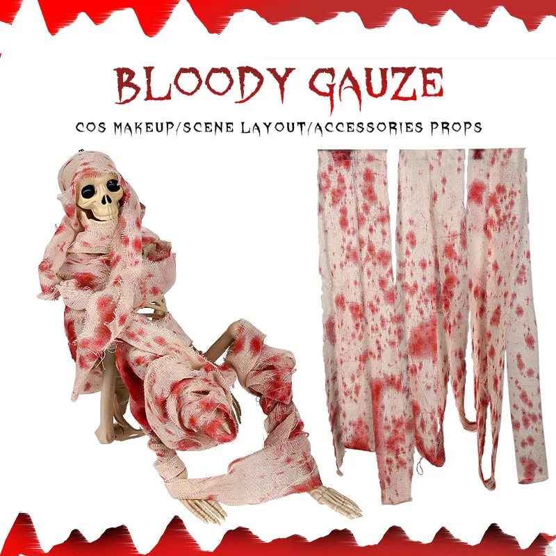 Halloween Blood Gauze Bandage Cotton Fabric Strips Warning Tape Haunted House Warning Isolation Belt Home Horror Party Props