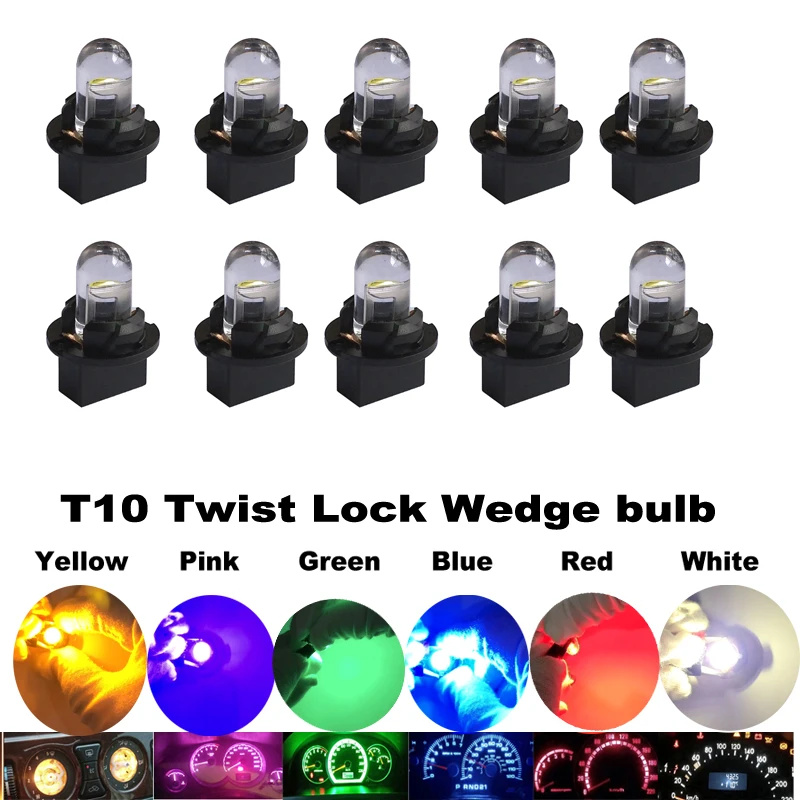 10pcs T10 W5W 194 168 Dash Instrument White Blue Red Green LED Light Bulbs Bright Panel Gauge Cluster Dashboard LED Light Bulbs