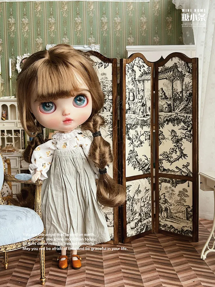 1/6 Doll House Model Furniture Accessories Retro Printed Screen Partition Board Bjd Ob11 Gsc Blyth Lol Dollhouse Miniatures Prop