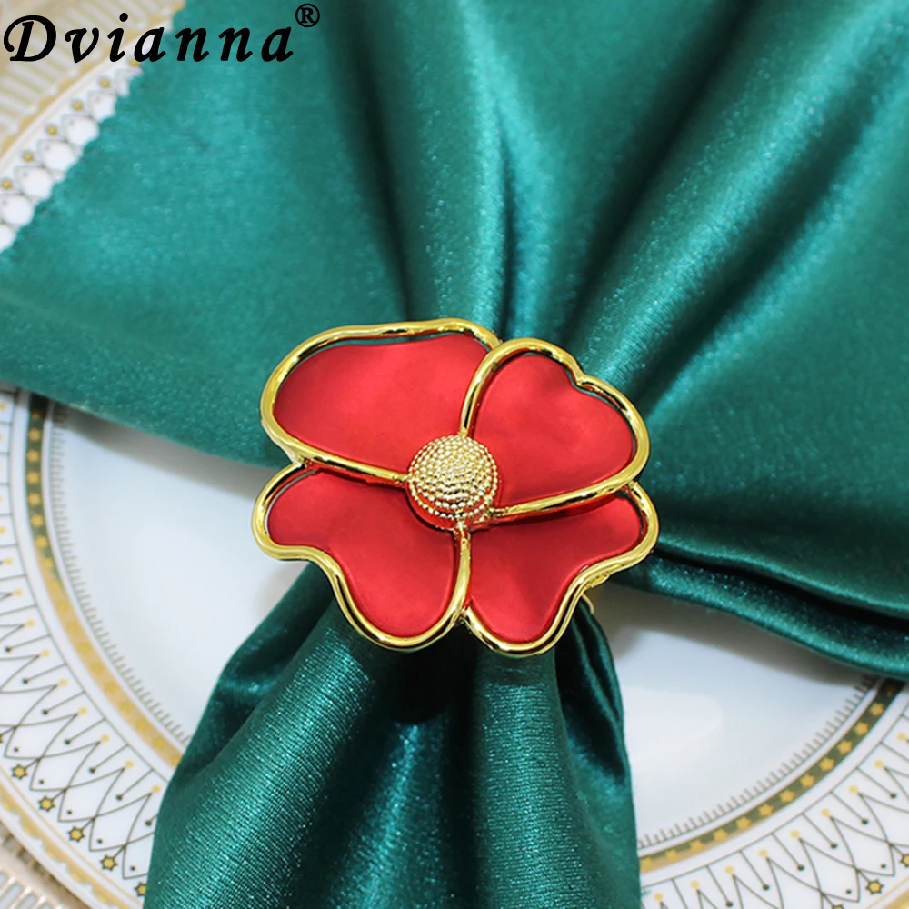 

24Pcs New Valentine's Day Napkin Rings Red Flower Napkin Holder for Wedding Birthday Baby Shower Party Dinner Table Decor HWF05