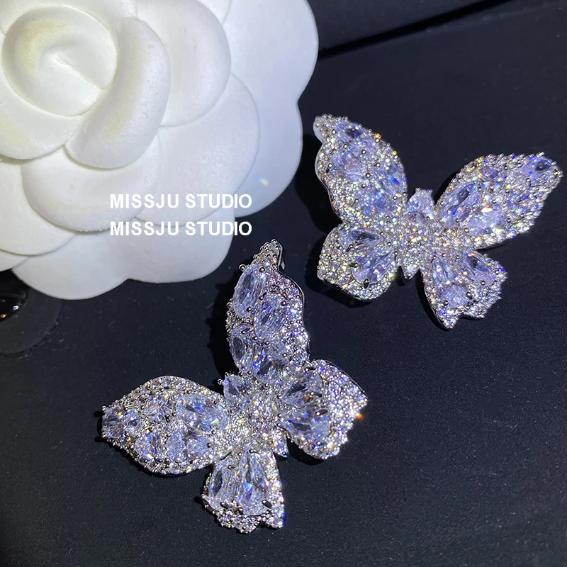 Yessy Vee Women Exquisite Art White Gold Color Butterfly Earrings Zircon Diamond 925 Silver Earrings Spring Party New Arrival