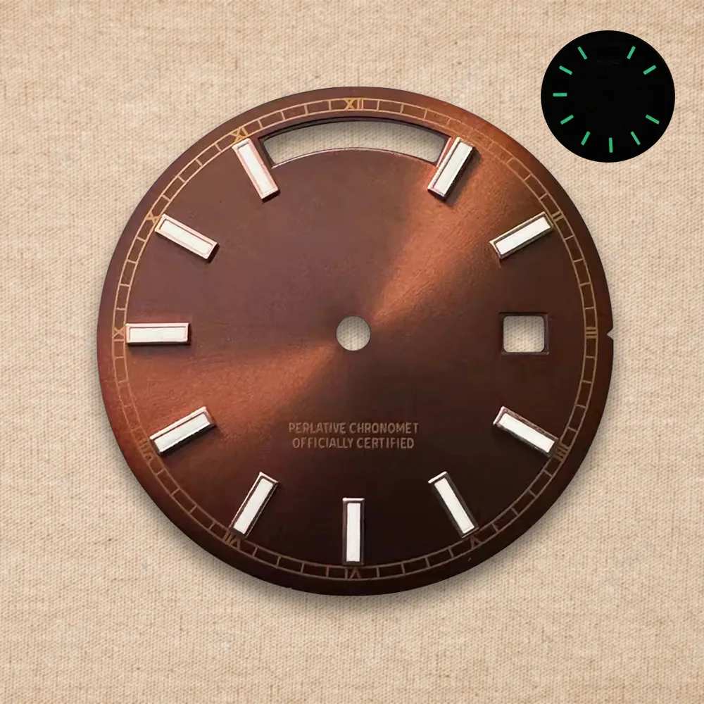 31mm S Logo Day And Date Dial Fit 8285 Movement High-Quality Green Luminous Sunray Dial Watch Modification Accessories