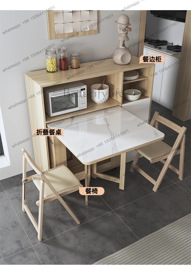 Stone Plate Folding Dining Tables and Chairs Set Wall-Mounted Household Small Apartment Movable Rectangular Table