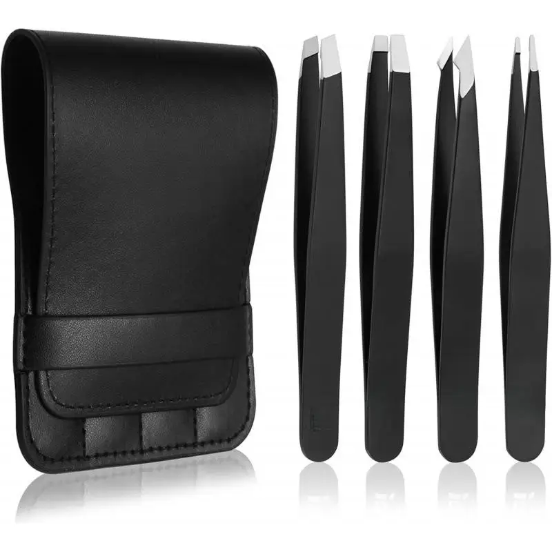 Eyebrow and Facial Tweezers Set 4 Pieces Stainless Steel for Professional Precision Makeup
