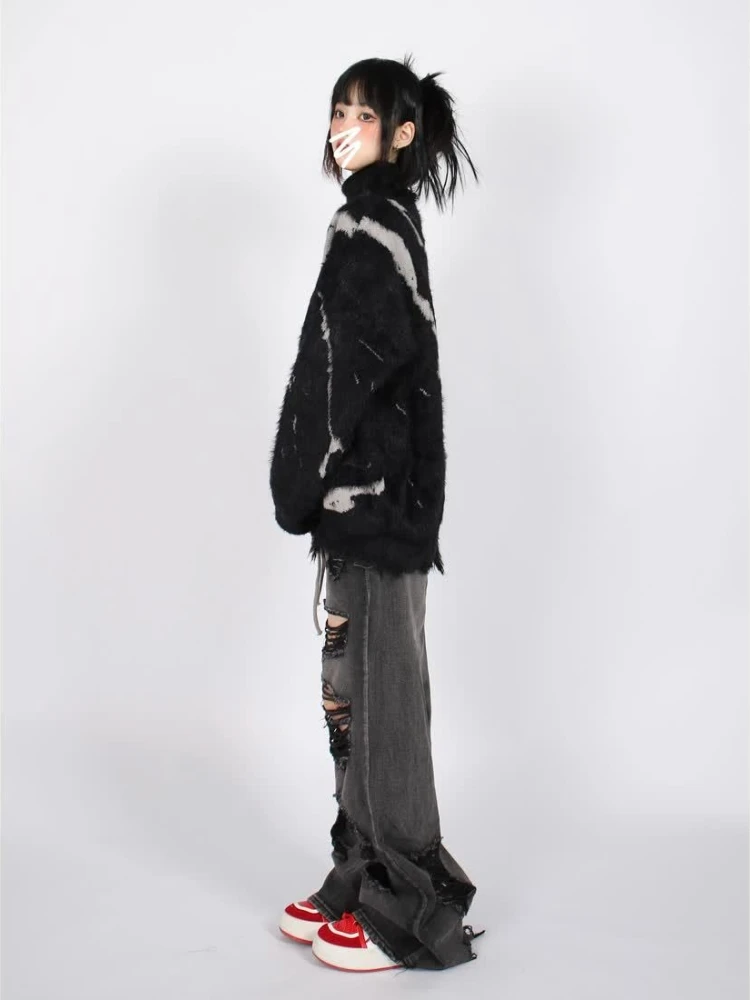 

American Vintage Sweet Spicy Sweater Knit Patchwork Long Sleeve Subculture Letter Pattern Fashion Casual Pullover Woman Autumn