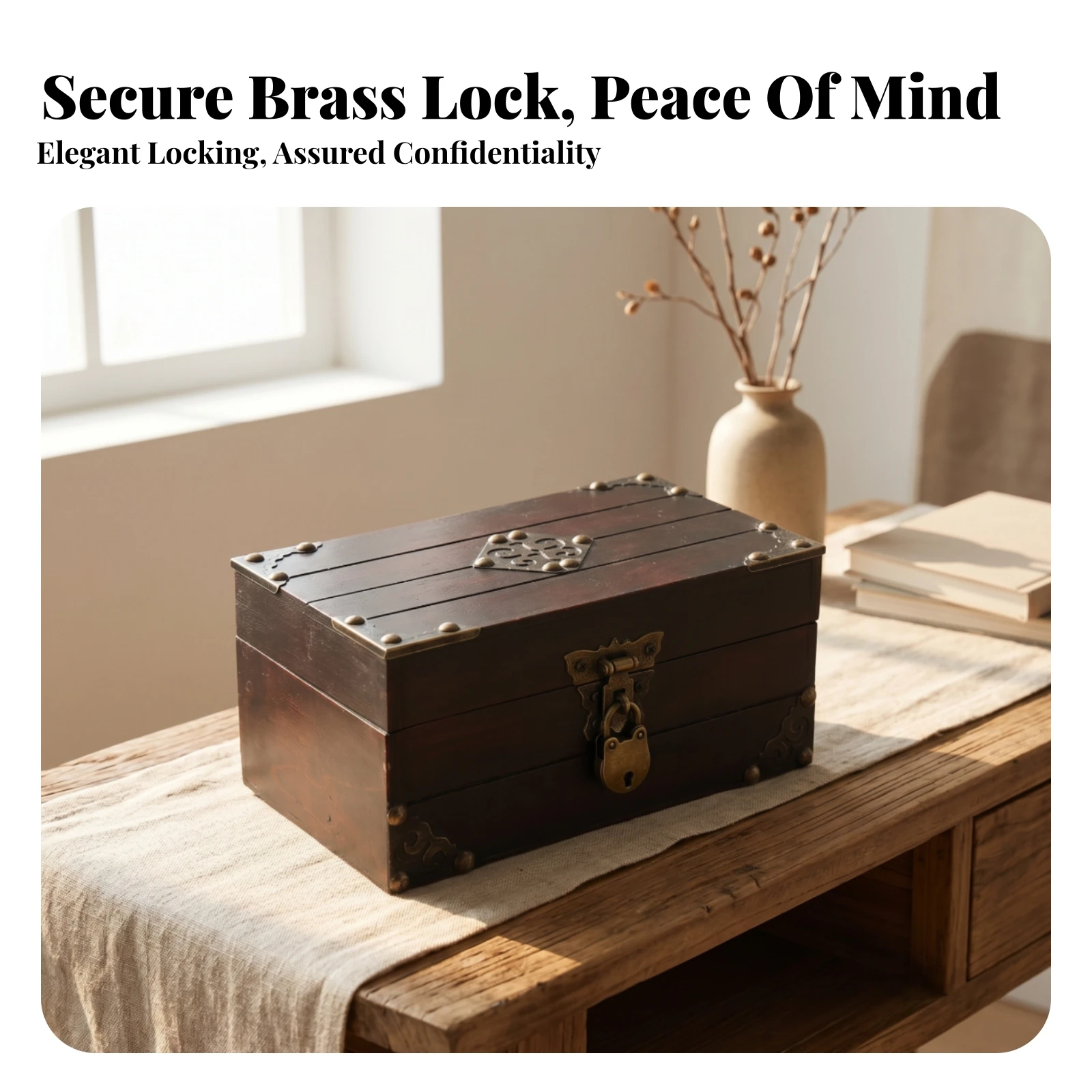 Wooden Jewelry Box Metal Latch Lockable Wooden Chest Pirate Treasure Box Rectangular Room Decoration Decorative