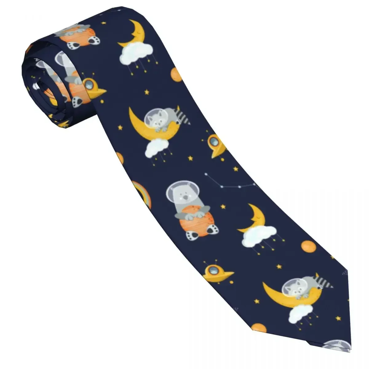 Classic Tie for Men Silk Mens Neckties  Wedding Party Business Adult Neck  Casual Astronauts Raccoon And Bear In Space