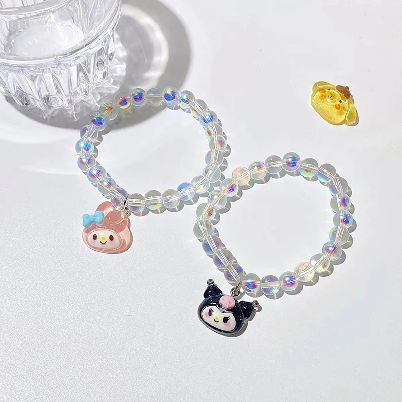 Fashion Women Jewelry Resin Cartoon Cinnamon Dog Kuromi Pendant Colorful Bead Bracelet