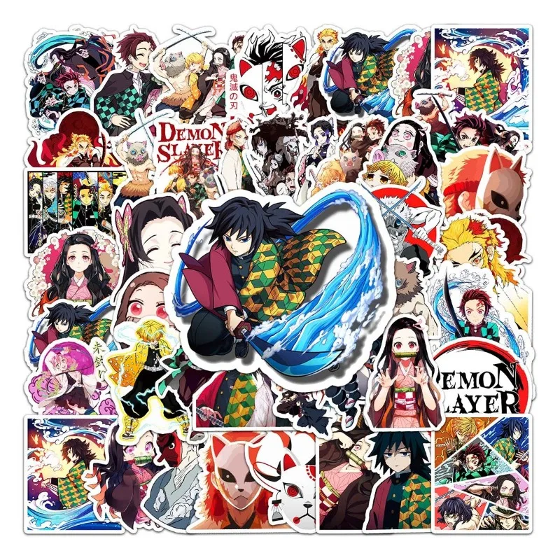 50pcs Demon Slayer Cute Cartoon Tanjiro Yadouzi Pattern Sticker Kawaii Anime DIY Ledger Waterproof Decorative Sticker Wholesale 3