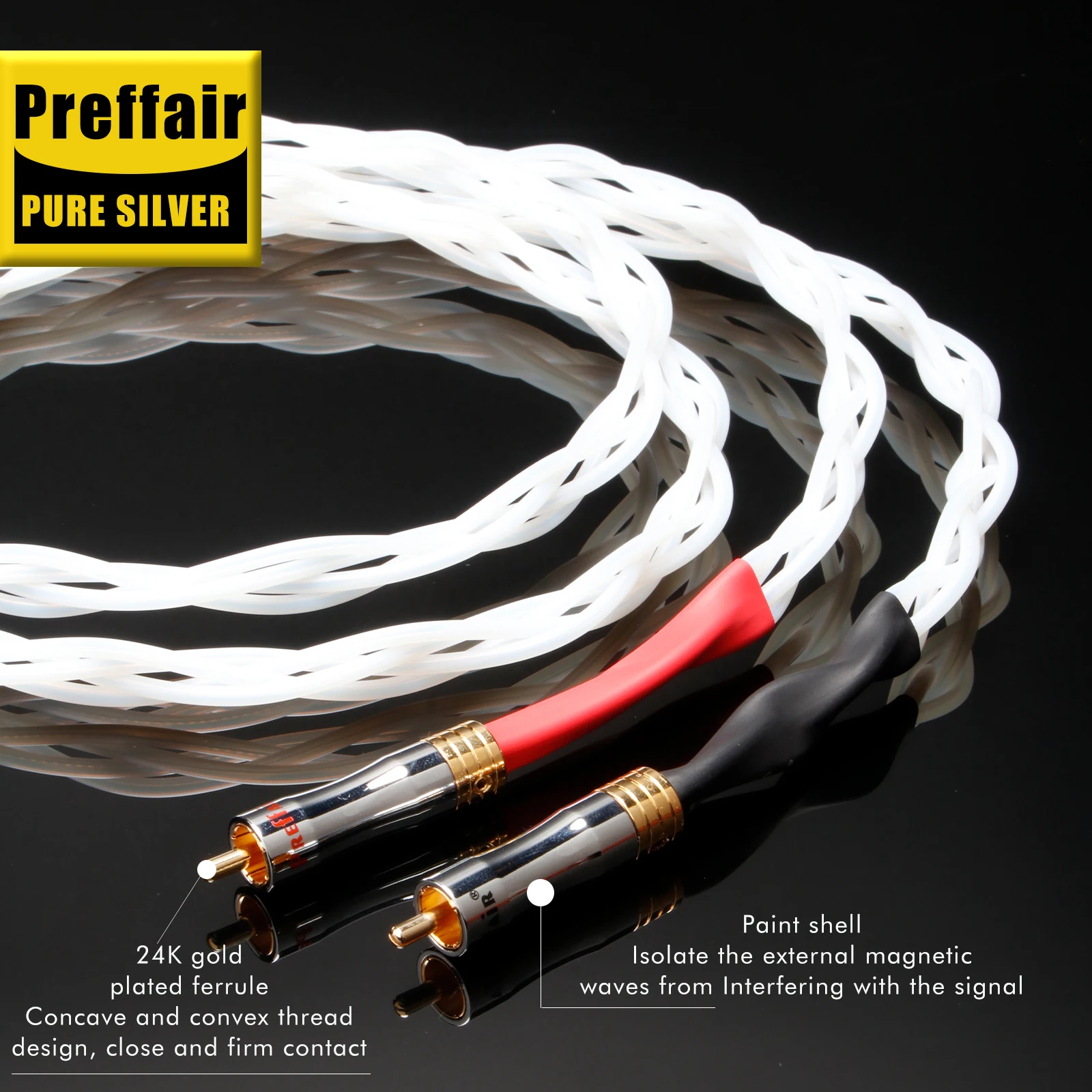 Pure Silver Cable A082 Gold RCA 100% Purity Silver Interconnect Audio Cable HIFI Pure Silver RCA Cable Audiophile X448