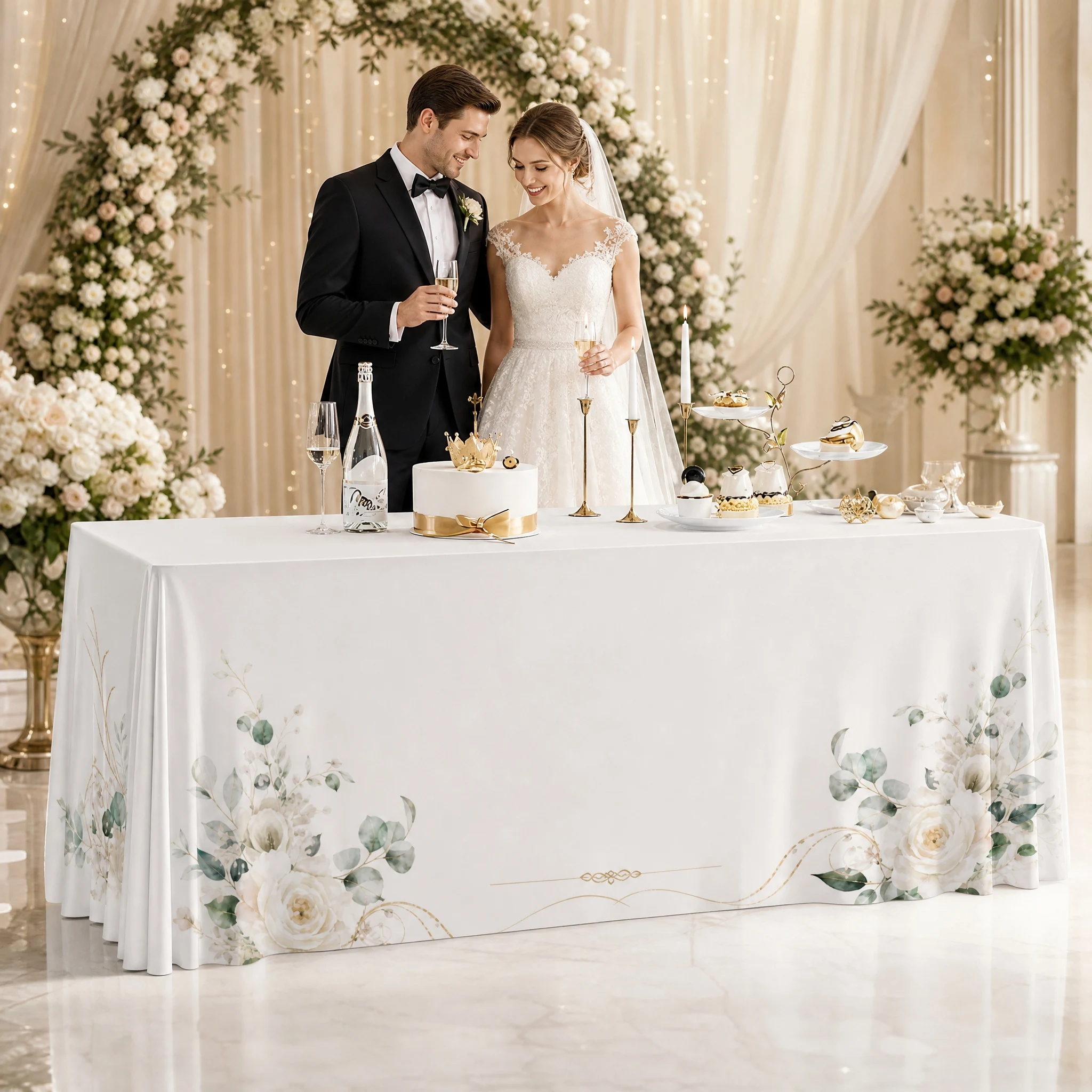 Custom Wedding Tablecloth Personalized Name Floral Table Cover Elegant Wedding Reception Decor Party Banquet Decoration