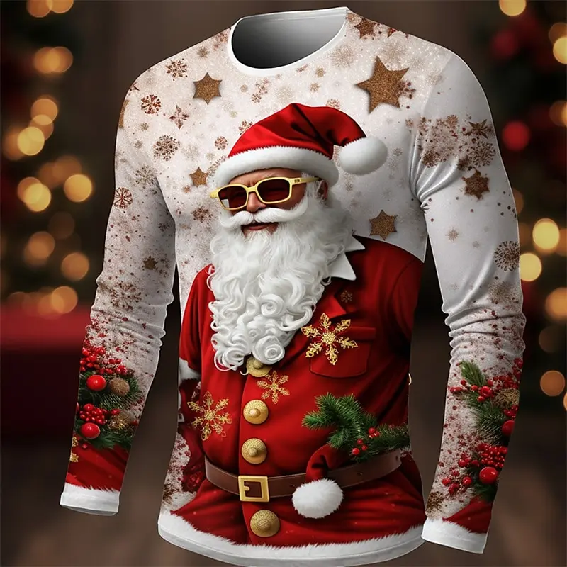 

Men's Christmas Series T-shirt 3D Funny Harajuku Printed Fashion New Long Sleeve Round Neck Hip Hop Clothing For Men Casual Tops