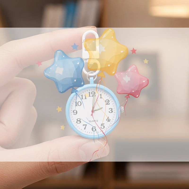 Silent Movement Exam Watch Alloy Case Pocket Watch Mini Size Reusable Design Keychain Watch Backpack Decoration