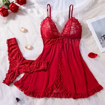 Ensemble de Lingerie Sexy en dentelle pour femmes, chemise d...