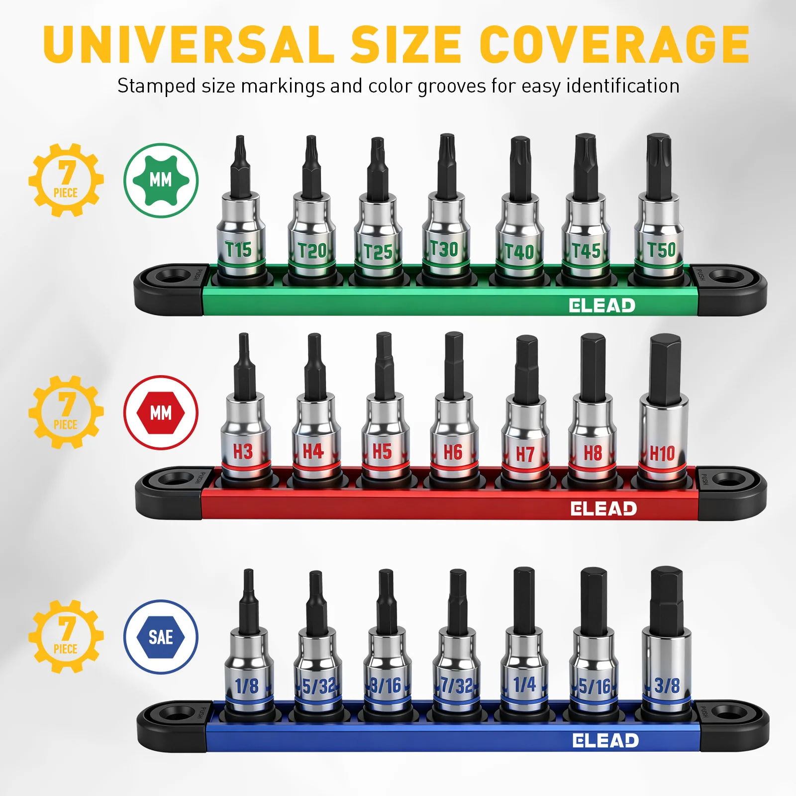ELEAD 21Pc Allen Bit Socket Set, 3/8