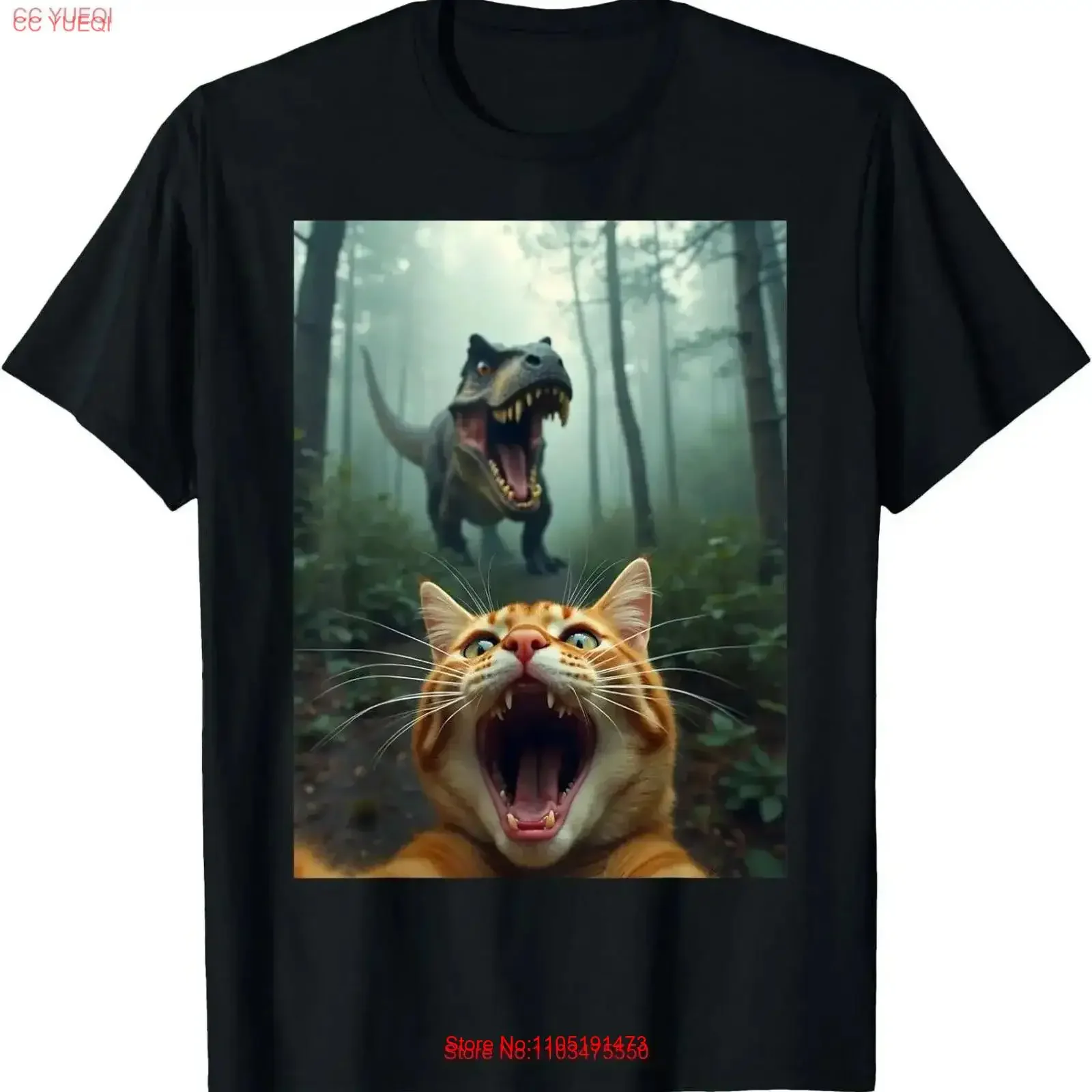 Cat Selfie With T Rex Dinosaur Shirt vintage Washed Stretched Versatile fashion designer clothes graphic Breathable vintage