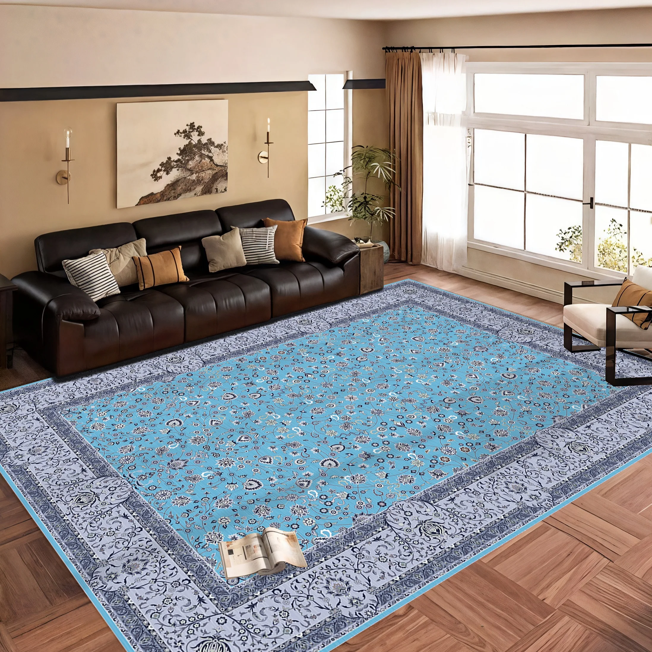 for Living Room Bedroom Home Office Ultra-Soft Floral Print Carpet Stain Resistant Non-Slip Backing Rugs